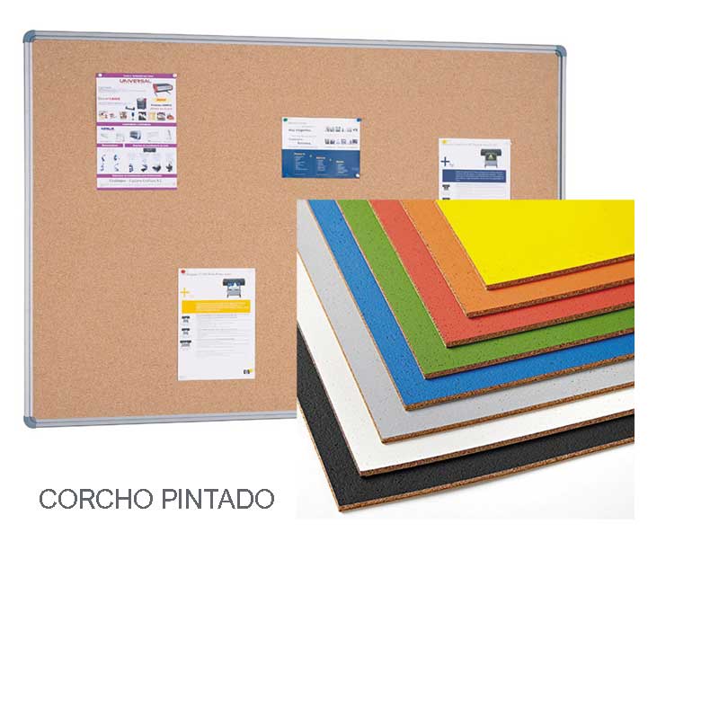 Tablero de corcho pintado colores. Mobiliario Enclave Educativo.