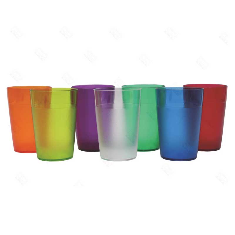 Vaso de agua de 250cc fabricado en plástico copoliéster irrompible para comedores escolares.