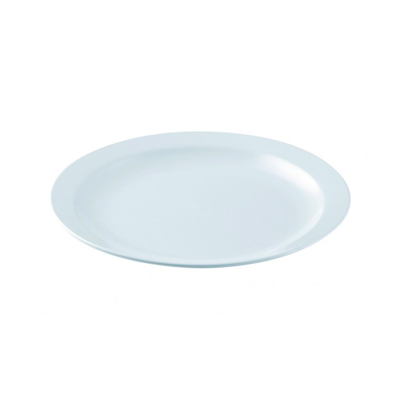 Plato llano de PBT blanco irrompible y apto para microondas para hostelería y hogar.