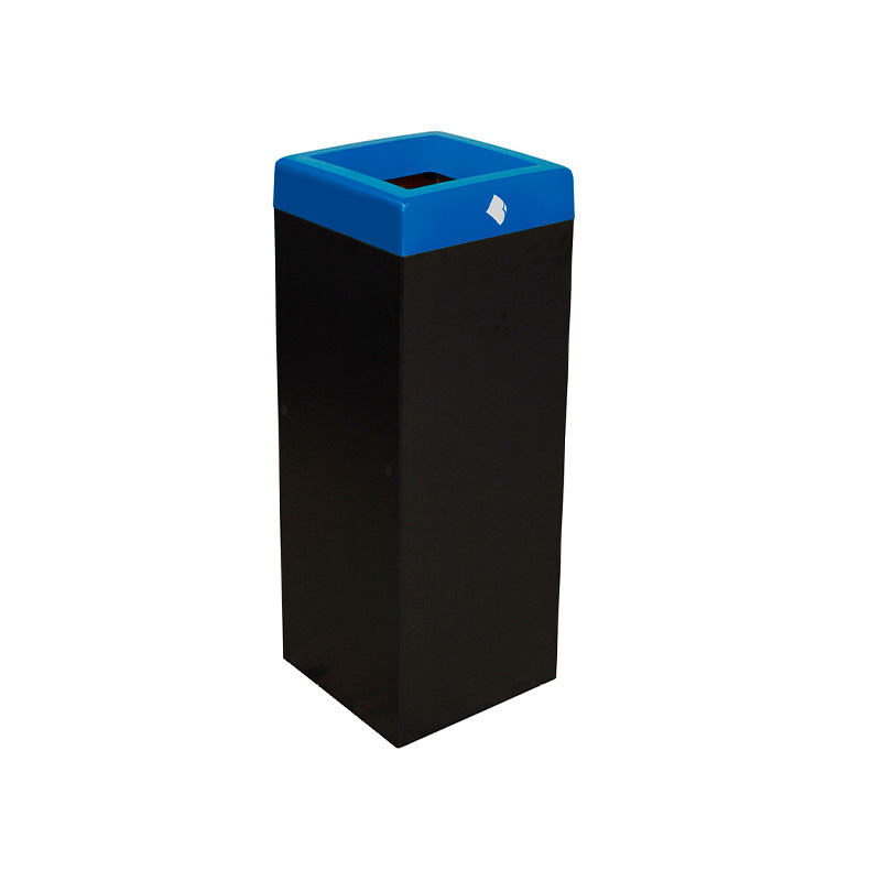 Papelera modular Calpe con estructura metálica rectangular y cabezal superior de plástico para separación de residuos.