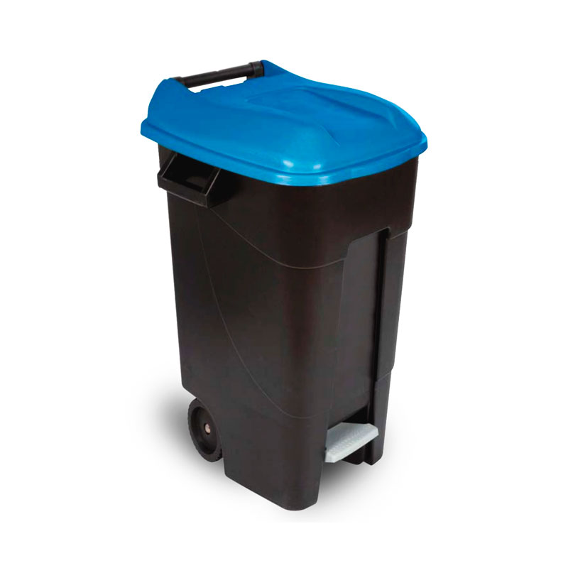 Contenedor de reciclaje con pedal y ruedas de 120 litros para colegios, institutos y espacios públicos.