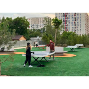 Mesa de ping-pong exterior antivandálica VMOTCF color azul para colegios, institutos y parques públicos.