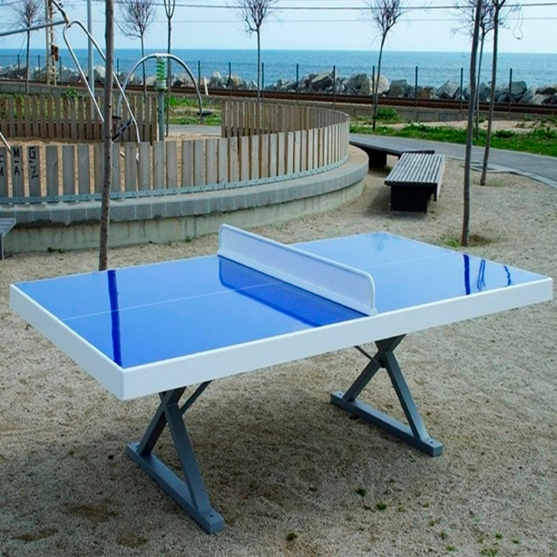 Mesa de ping-pong exterior antivandálica VMOTCF color azul para colegios, institutos y parques públicos.