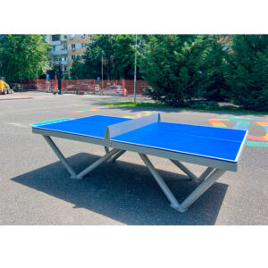 Mesa de ping-pong exterior antivandálica VMOTCF color azul para colegios, institutos y parques públicos.