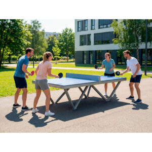 Mesa de ping-pong exterior antivandálica VMOTCF color azul para colegios, institutos y parques públicos.