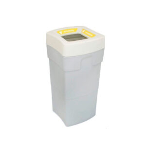 Papelera Milán de 100 litros color gris con tapa de boca abierta para recogida selectiva de residuos.