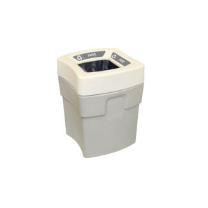 Papelera Milán de 60 litros color gris con tapa de boca abierta para recogida selectiva de residuos.