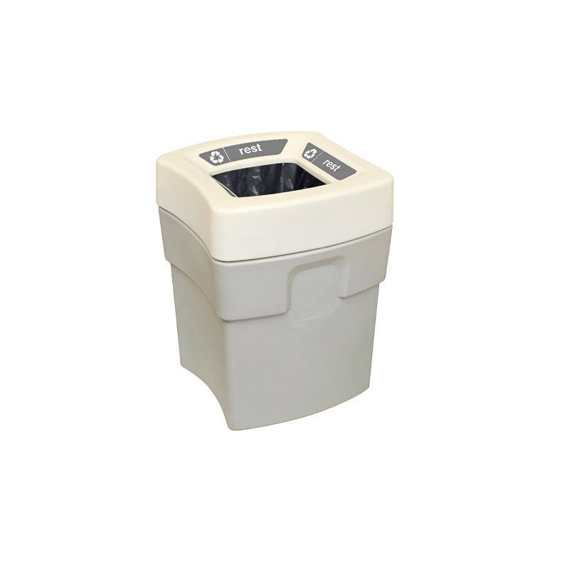 Papelera Milán de 60 litros color gris con tapa de boca abierta para recogida selectiva de residuos.
